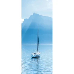 DecoWoerner Decoración De Verano|Pancartas De Verano>Pancarta De Tela Ignífuga "Velero Frente A Los Alpes Suizos" De Tela De Bandera 75 X 180 Cm