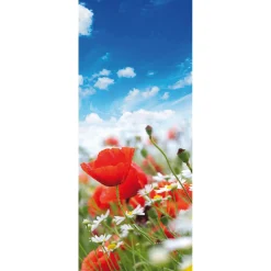 DecoWoerner Decoración De Verano|Decoración De Primavera>Pancarta De Tela Ignífuga "Pradera Con Amapolas Y Margaritas" De Tela De Bandera 75 X 180 Cm