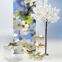 DecoWoerner Decoración De Primavera|Pancartas De Primavera>Pancarta De Tela Ignífuga "flores De Manzano Blancas Con Abeja" De Tela De Bandera 75 X 180 Cm
