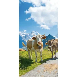 DecoWoerner Decoración Temática|Decoración De Verano>Pancarta De Tela Ignífuga "Felices Vacas Lecheras En Los Alpes" En Tela De Bandera 100 X 200 Cm