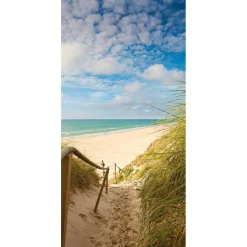 DecoWoerner Decoración De Verano|Pancartas De Verano>Pancarta De Tela Ignífuga "Camino De Las Dunas A La Playa" De Tela De Bandera 100 X 200 Cm