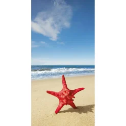 DecoWoerner Decoración De Verano|Pancartas De Verano>Pancarta De Tela Ignífuga "estrella De Mar Roja Junto Al Mar" De Tela De Bandera 100 X 200 Cm