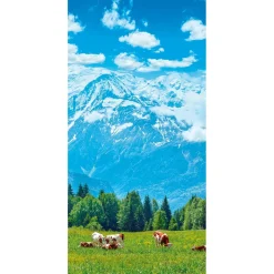 DecoWoerner Decoración De Verano|Pancartas De Verano>Pancarta De Tela Ignífuga "Vacas En El Pasto Frente A Bergen" De Tela De Bandera 100 X 200 Cm