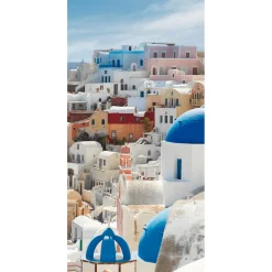 DecoWoerner Decoración De Verano|Pancartas De Verano>Pancarta De Tela Ignífuga "Casas En Santorini, Grecia" Tela De Bandera 100 X 200 Cm