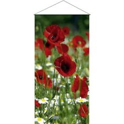 DecoWoerner Pancartas De Verano>Pancarta Ligera De Fibra Natural "Amapola Roja" De Algodón 100 X 200 Cm