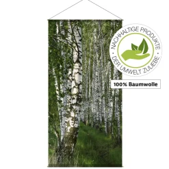DecoWoerner Pancartas De Primavera>Pancarta Ligera De Fibra Natural "Bosque De Abedules" De Algodón 100 X 200 Cm