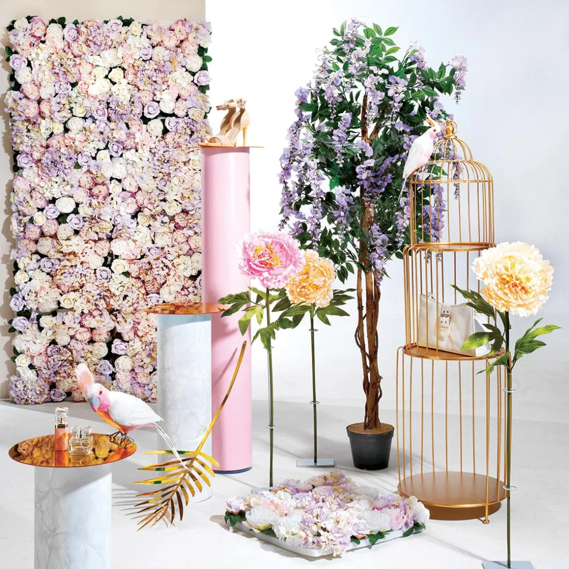 DecoWoerner Paredes De Plantas>Panel Con Flores En Colores Pastel Artificial