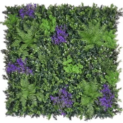 DecoWoerner Paredes De Plantas|Plantas Artificiales Ignífugas>Panel Planta Artificial MIX Helecho Con Flores Morado B1
