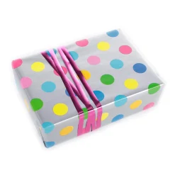 DecoWoerner Papel De Regalo|Go Green - Envoltorio Para Regalo Ecológico>Papel De Envolver Sostenible, Plateado Y Con Puntos De Colores - Bobina De Papel De Envolver De 50 M