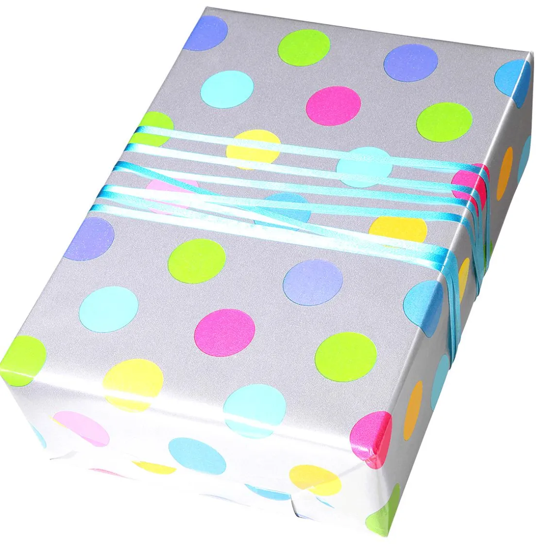 DecoWoerner Papel De Regalo|Go Green - Envoltorio Para Regalo Ecológico>Papel De Envolver Sostenible, Plateado Y Con Puntos De Colores - Bobina De Papel De Envolver De 50 M