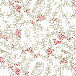 DecoWoerner Papel De Regalo|Go Green - Envoltorio Para Regalo Ecológico>Papel De Envolver Sostenible Con Animales Del Bosque, Vides Y Bayas Rojas - Bobina De Papel De Regalo De 50 M