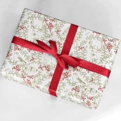 DecoWoerner Papel De Regalo|Go Green - Envoltorio Para Regalo Ecológico>Papel De Envolver Sostenible Con Animales Del Bosque, Vides Y Bayas Rojas - Bobina De Papel De Regalo De 50 M