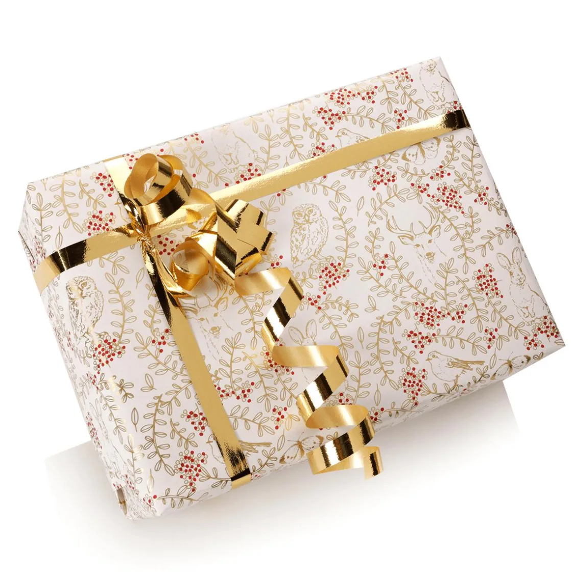 DecoWoerner Papel De Regalo|Go Green - Envoltorio Para Regalo Ecológico>Papel De Envolver Sostenible Con Animales Del Bosque, Vides Y Bayas Rojas - Bobina De Papel De Regalo De 50 M