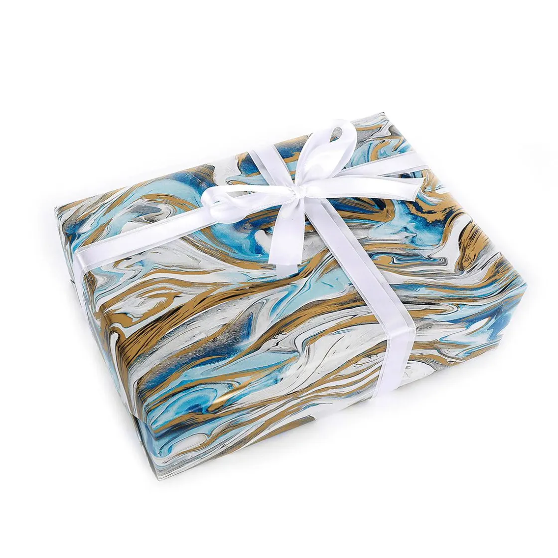 DecoWoerner Papel De Regalo|Go Green - Envoltorio Para Regalo Ecológico>Papel De Envolver Sostenible Azul Y Dorado - Rollo De Papel De Envolver De 50 M