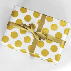 DecoWoerner Papel De Regalo|Go Green - Envoltorio Para Regalo Ecológico>Papel De Regalo Blanco Sostenible Con Puntos Dorados - Bobina De Papel De Regalo De 50 M