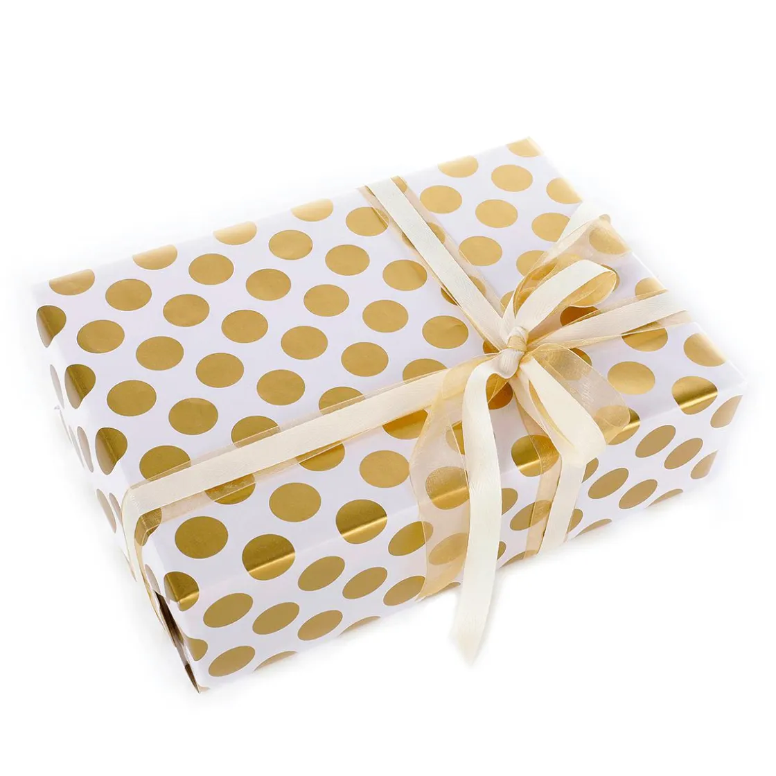 DecoWoerner Papel De Regalo|Go Green - Envoltorio Para Regalo Ecológico>Papel De Regalo Blanco Sostenible Con Puntos Dorados - Bobina De Papel De Regalo De 50 M