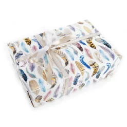 DecoWoerner Papel De Regalo|Go Green - Envoltorio Para Regalo Ecológico>Papel De Regalo Blanco Sostenible Con Plumas De Colores - Rollo De Papel De Regalo De 50 M