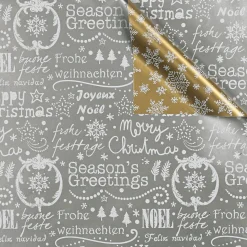 DecoWoerner Papel De Regalo>Papel De Regalo De Doble Cara Dorado Y Plateado Con Símbolos Navideños - Rollo De Papel De Regalo De 50 M