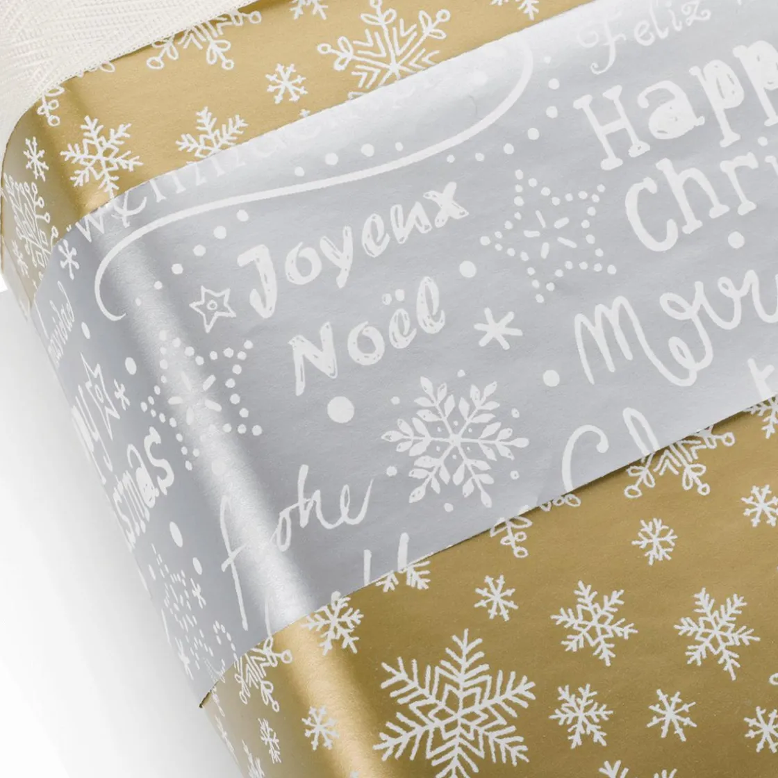 DecoWoerner Papel De Regalo>Papel De Regalo De Doble Cara Dorado Y Plateado Con Símbolos Navideños - Rollo De Papel De Regalo De 50 M
