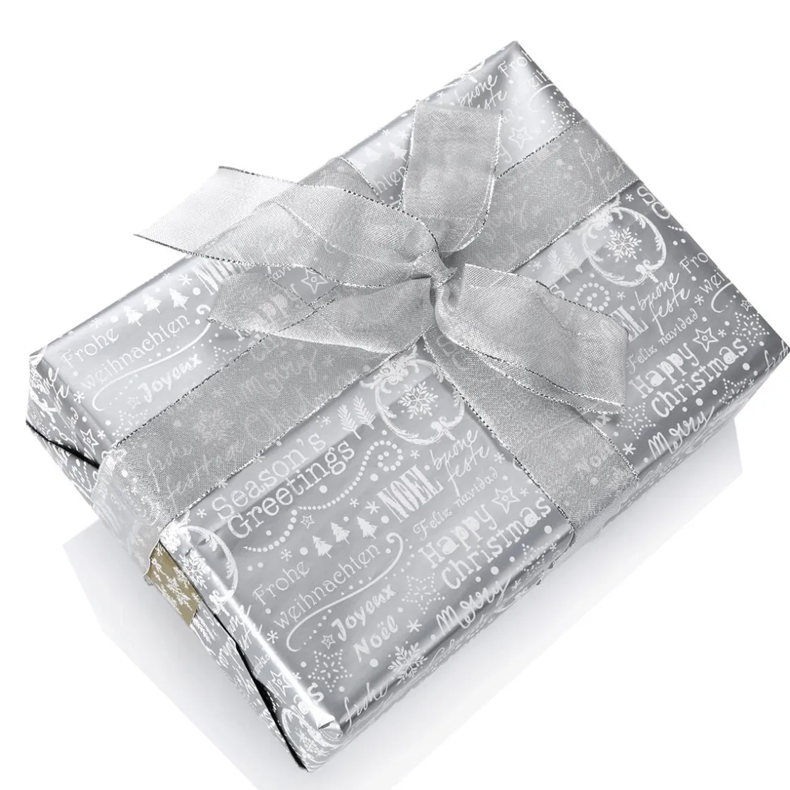 DecoWoerner Papel De Regalo>Papel De Regalo De Doble Cara Dorado Y Plateado Con Símbolos Navideños - Rollo De Papel De Regalo De 50 M