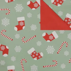 DecoWoerner Papel De Regalo>Papel De Regalo De Doble Cara Bastones De Caramelo Y Calcetines, Menta / Rojo