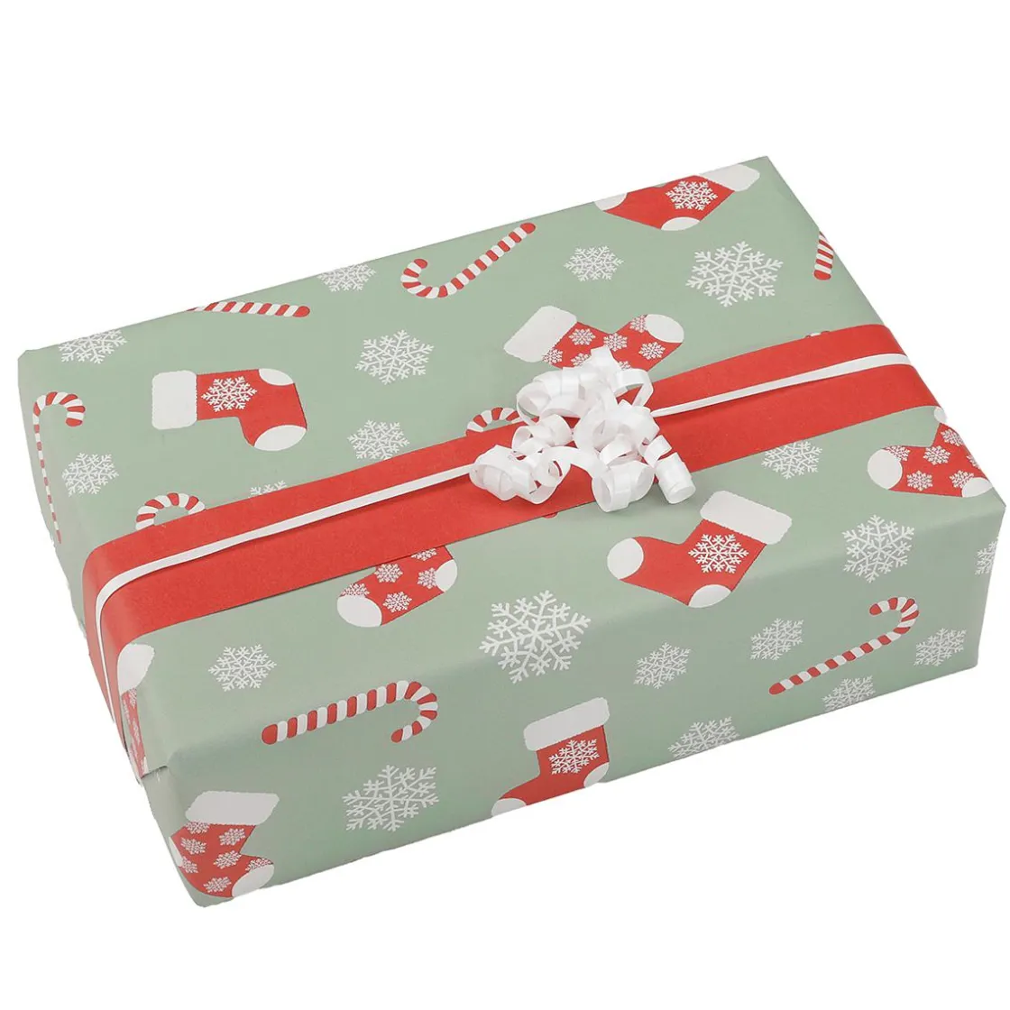 DecoWoerner Papel De Regalo>Papel De Regalo De Doble Cara Bastones De Caramelo Y Calcetines, Menta / Rojo