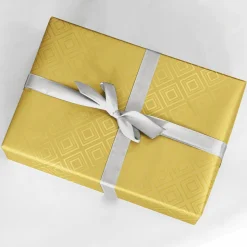 DecoWoerner Papel De Regalo|Go Green - Envoltorio Para Regalo Ecológico>Papel De Regalo Dorado Sostenible Con Motivos Geométricos Brillantes - Bobina De Papel De Regalo De 50 M
