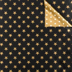 DecoWoerner Papel De Regalo>Papel De Regalo Navideño De Doble Cara Con Estrellas Y Puntos Negros Y Dorados - Rollo De Papel De Regalo De 50 M