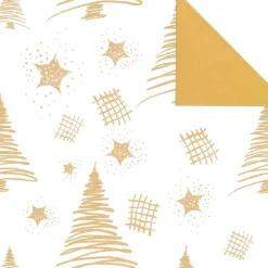 DecoWoerner Papel De Regalo|Go Green - Envoltorio Para Regalo Ecológico>Papel De Regalo Navideño Sostenible De Doble Cara Con Abetos Y Estrellas En Dorado - Bobina De Papel De Regalo De 50 M