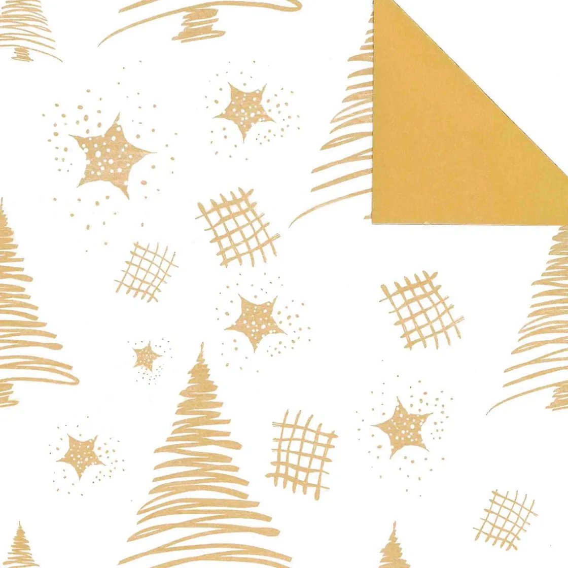DecoWoerner Papel De Regalo|Go Green - Envoltorio Para Regalo Ecológico>Papel De Regalo Navideño Sostenible De Doble Cara Con Abetos Y Estrellas En Dorado - Bobina De Papel De Regalo De 50 M