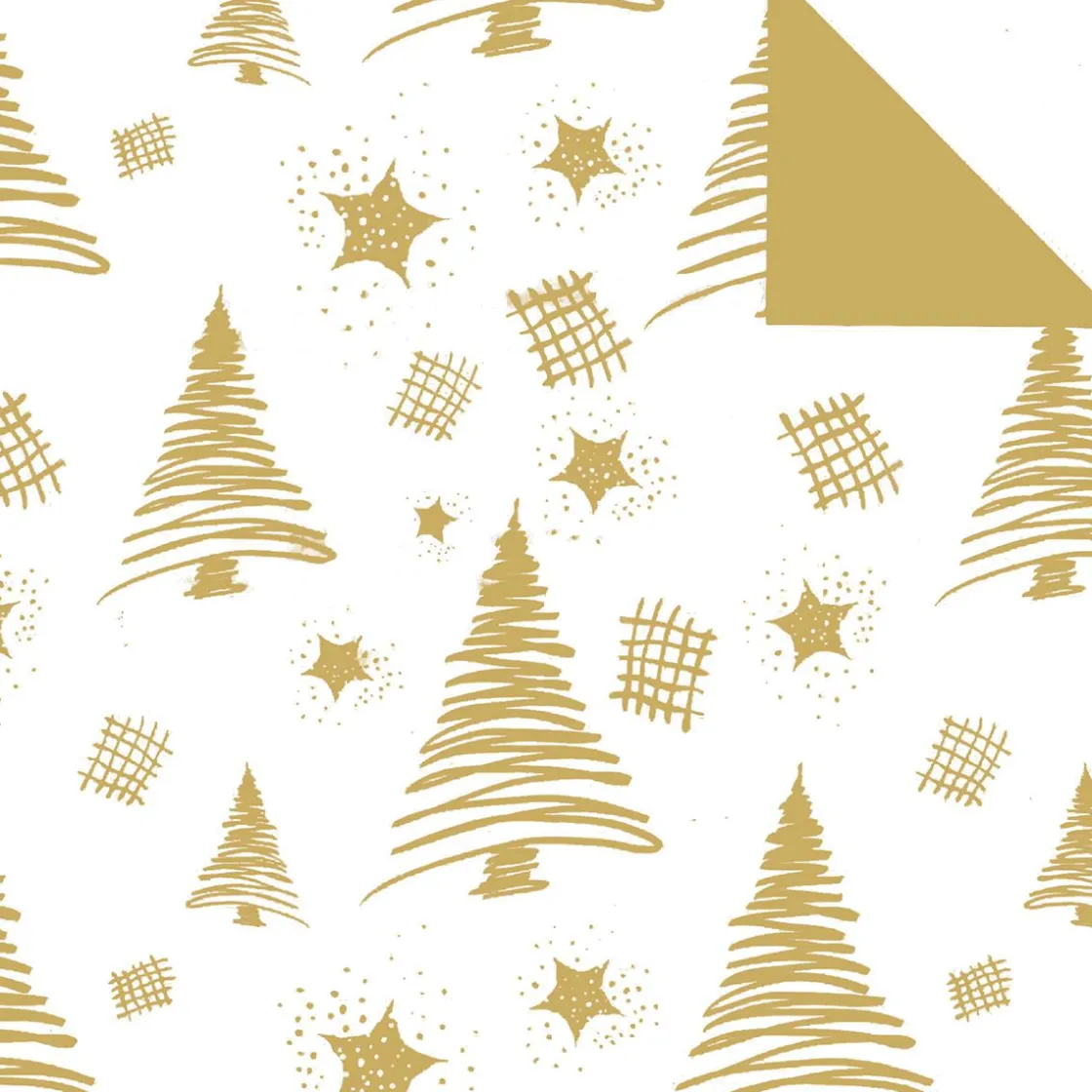 DecoWoerner Papel De Regalo|Go Green - Envoltorio Para Regalo Ecológico>Papel De Regalo Navideño Sostenible De Doble Cara Con Abetos Y Estrellas En Dorado - Bobina De Papel De Regalo De 50 M