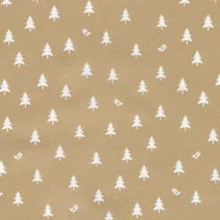 DecoWoerner Papel De Regalo|Go Green - Envoltorio Para Regalo Ecológico>Papel De Regalo Navideño Sostenible Y Dorado Con Abetos Blancos - Bobina De Papel De Regalo De 50 M