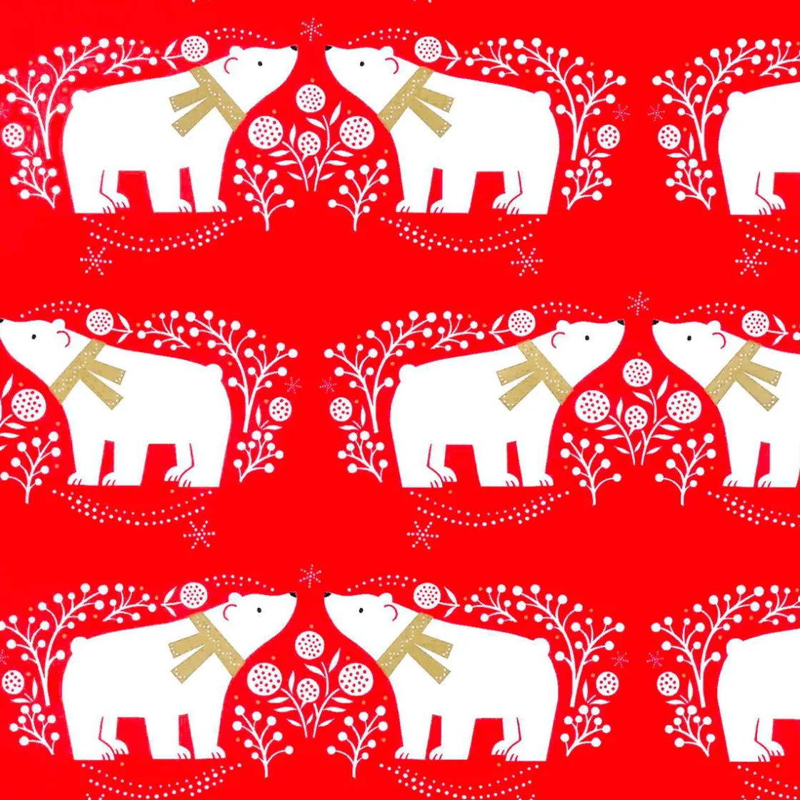 DecoWoerner Papel De Regalo|Go Green - Envoltorio Para Regalo Ecológico>Papel De Regalo Navideño Sostenible De Color Con Osos Polares Blancos - Bobina De Papel De Regalo De 50 M