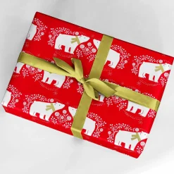 DecoWoerner Papel De Regalo|Go Green - Envoltorio Para Regalo Ecológico>Papel De Regalo Navideño Sostenible De Color Con Osos Polares Blancos - Bobina De Papel De Regalo De 50 M