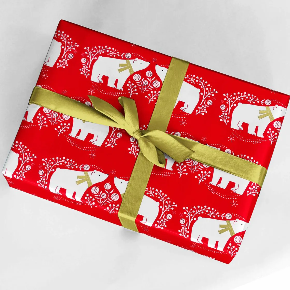 DecoWoerner Papel De Regalo|Go Green - Envoltorio Para Regalo Ecológico>Papel De Regalo Navideño Sostenible De Color Con Osos Polares Blancos - Bobina De Papel De Regalo De 50 M