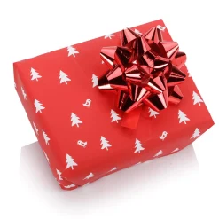 DecoWoerner Papel De Regalo|Go Green - Envoltorio Para Regalo Ecológico>Papel De Regalo Navideño Sostenible De Color Con Abetos Blancos - Bobina De Papel De Regalo De 50 M