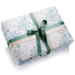 DecoWoerner Papel De Regalo>Papel Kraft Con Copos De Nieve En Azul Claro, Rosa, Plata Y Menta - Rollo De Papel De Regalo De 50 M