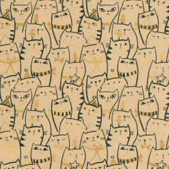 DecoWoerner Papel De Regalo|Go Green - Envoltorio Para Regalo Ecológico>Papel Kraft Reciclado Con Gatos Y Detalles Dorados - Rollo De Papel De Regalo De 50 M
