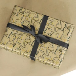 DecoWoerner Papel De Regalo|Go Green - Envoltorio Para Regalo Ecológico>Papel Kraft Reciclado Con Gatos Y Detalles Dorados - Rollo De Papel De Regalo De 50 M