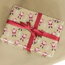 DecoWoerner Papel De Regalo|Go Green - Envoltorio Para Regalo Ecológico>Papel Kraft Reciclado Con Papá De Noel Y Abetos Blancos - Rollo De Papel De Envolver De 50m