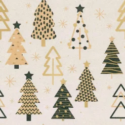 DecoWoerner Papel De Regalo|Go Green - Envoltorio Para Regalo Ecológico>Papel Kraft Reciclado Con árboles De Navidad En Beige, Negro Y Dorado - Bobina De Papel De Regalo De 50 M