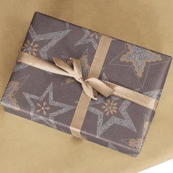 DecoWoerner Papel De Regalo|Go Green - Envoltorio Para Regalo Ecológico>Papel Kraft Reciclado Oscuro Con Estrellas Plateadas - Rollo De Papel De Regalo De 50 M