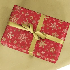DecoWoerner Papel De Regalo|Go Green - Envoltorio Para Regalo Ecológico>Papel Kraft Reciclado Con Copos De Nieve Dorados - Bobina De Papel De Regalo Sostenible De 50 M