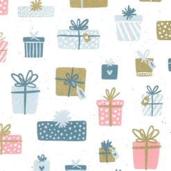 DecoWoerner Papel De Regalo|Go Green - Envoltorio Para Regalo Ecológico>Papel Kraft Sostenible De Remolacha Azucarera Con Regalos Rosa, Azul Y Dorado - Rollo De Papel De Envolver De 50 M