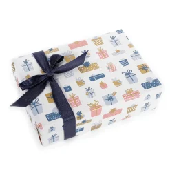 DecoWoerner Papel De Regalo|Go Green - Envoltorio Para Regalo Ecológico>Papel Kraft Sostenible De Remolacha Azucarera Con Regalos Rosa, Azul Y Dorado - Rollo De Papel De Envolver De 50 M