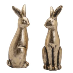 DecoWoerner Decoración De Pascua>Pareja De Conejos De Pascua De Cerámica Dorada 2 Piezas