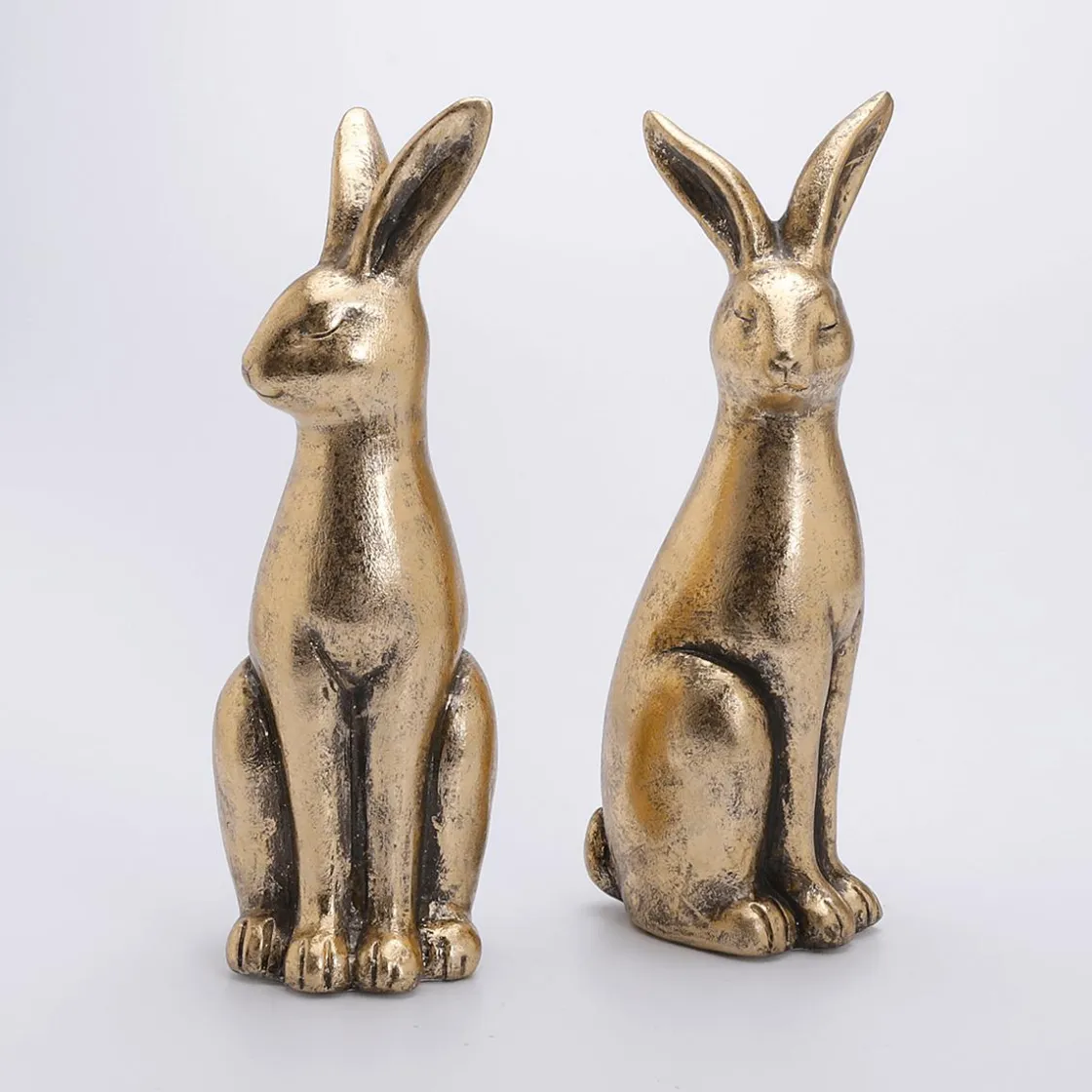 DecoWoerner Decoración De Pascua>Pareja De Conejos De Pascua De Cerámica Dorada 2 Piezas
