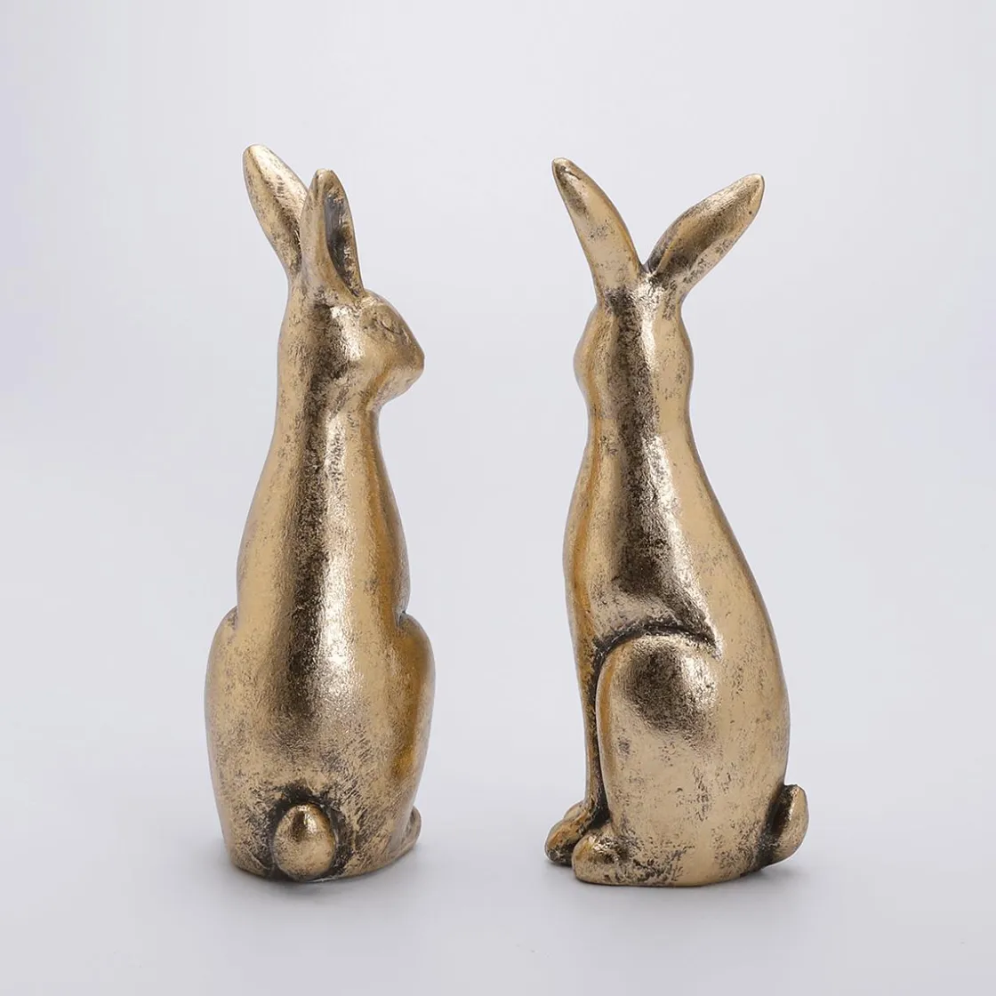 DecoWoerner Decoración De Pascua>Pareja De Conejos De Pascua De Cerámica Dorada 2 Piezas