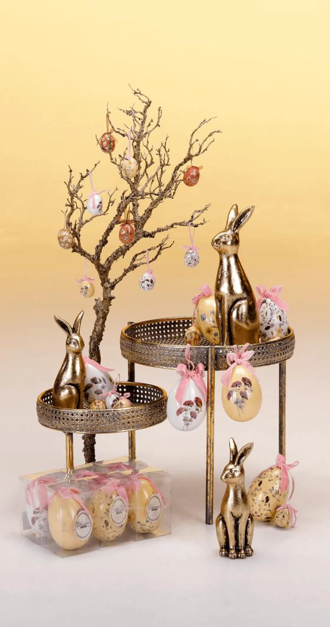 DecoWoerner Decoración De Pascua>Pareja De Conejos De Pascua De Cerámica Dorada 2 Piezas