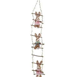 DecoWoerner Decoración De Animales|Decoración De Pascua>Percha Decorativa "Conejitos En Escalera De Madera", 120 Cm De Largo